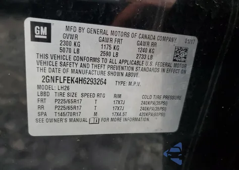 2017 Chevrolet Equinox Lt из США, поврежденный, VIN 2GNFLFEK4H6293264